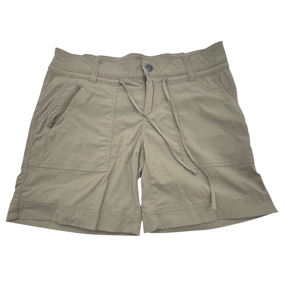 Prana Halle Shorts Womens 8 Khaki Tan Hiking Outdoor Ripstop Stretch Nylon